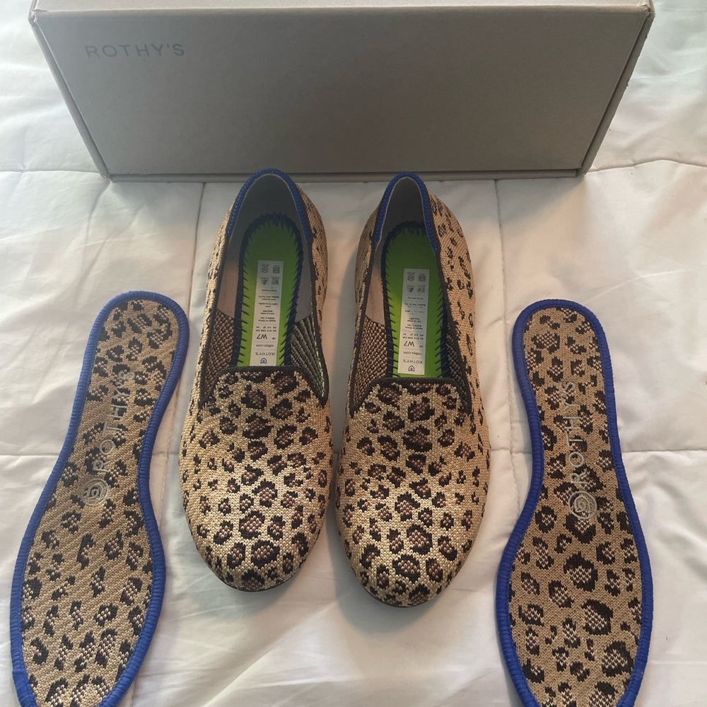 Rothy's Tan and Black Leopard Print Loafers